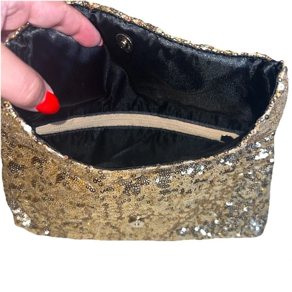 Victoria's Secret Angel Gold Sequin Foldover Clutch‎ Cosmetic Bag NWT Gold Glam